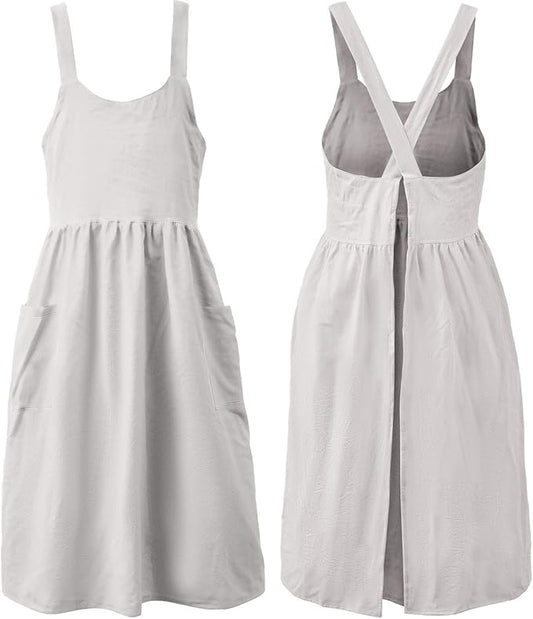Uaussi Cotton Linen Apron Cross Back Work Apron by Uaussi
