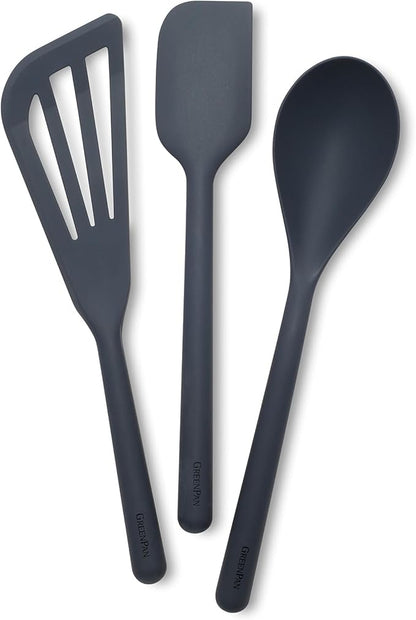 GreenPan Silicone 3 Piece Cooking Utensil Set, Fish Turner, Mixing Spatula by GreenPan