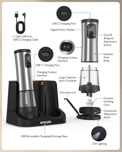 Electric Salt and Pepper Grinder Set, Upgraded 2-Speed Setting, External 5 - Image 7