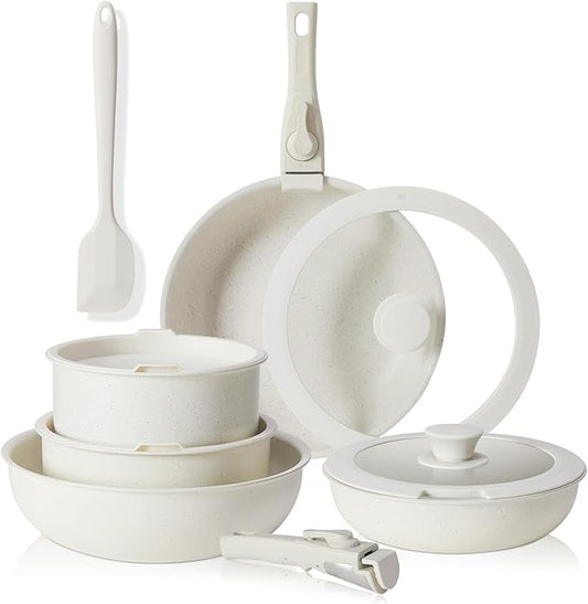 NEWBULIG 12-Piece Nonstick Cookware Set, Detachable Handle Pots and Pans by NEWBULIG