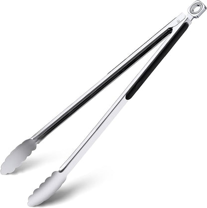 Grilling Tongs - 17 Inch Extra Long Metal Tongs, Heat Resistant Stainless Steel by HE-SANQI