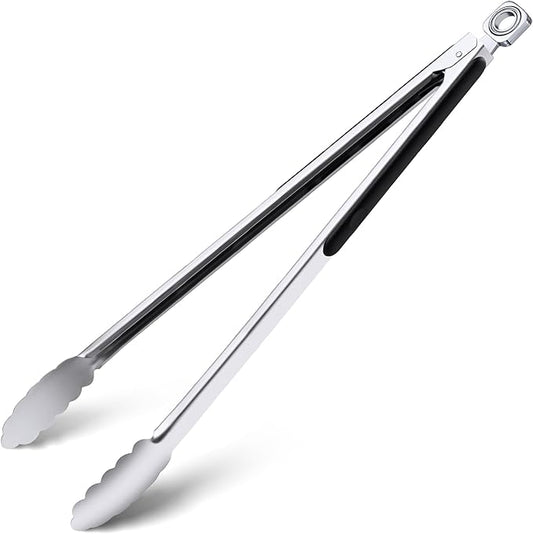 Grilling Tongs - 17 Inch Extra Long Metal Tongs, Heat Resistant Stainless Steel by HE-SANQI
