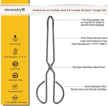 HINMAY 10" 13" Stainless Steel Kitchen Tongs, Heavy Duty Non-Slip Comfortable - Image 2