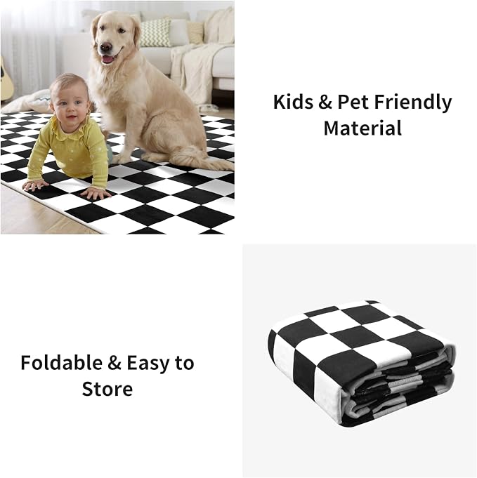 Terrug Black and White Checkered Rug - Image 6