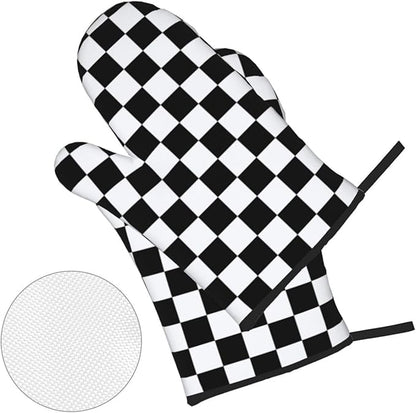 Checkered Black and White Plaid Oven Mitts and Pot Holders Set of 4, Heat - Image 5