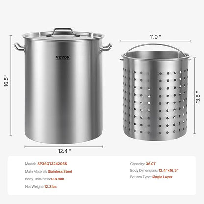 VEVOR Stainless Steel Stockpot, 36 Quart Cooking Pots, Cookware Sauce Pot - Image 7