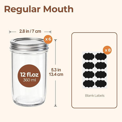 ComSaf 12 oz Mason Jars with Lids 6 Pcs, Regular Mouth Canning Jars with Seal - Image 2