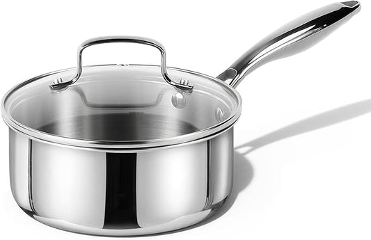 CAROTE 1.5Qt Stainless Steel Saucepan, Non-Toxic 3-Ply Stainless Steel Cookware by CAROTE