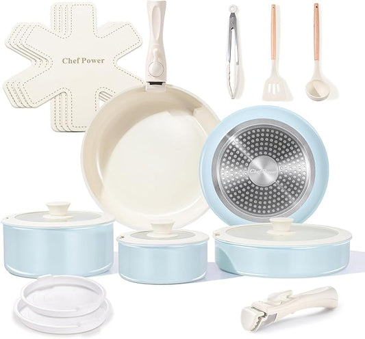 Chef Power Ceramic Nonstick Pots and Pans Set 19 Piece by ChefPower