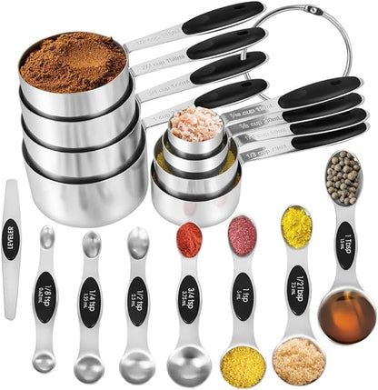 16 Pieces Measuring Cups and Magnetic Measuring Spoons Set Stainless Steel by KELOFKO