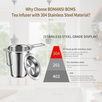 2Pack Long-Handled Tea Strainer, BOMANSI BOMS Stainless Steel Tea Infuser - Image 3