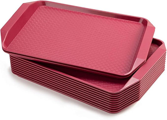 Plastic Fast Food Serving Tray,16.95 by 11.82-Inch,Set of 12 (Red)