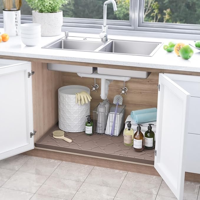 SIKADEER 31" x 19" Under Sink Mat Waterproof, Silicone Mat Kitchen Drawer Shelf - Image 2