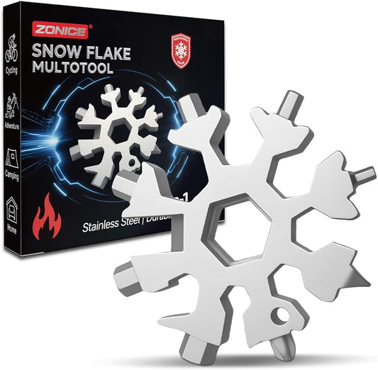 18-in-1 Snowflake Multi Tool – Stainless Steel with Bottle Opener & Wrench,Compact EDC Tool for Camping,Fishing,Hiking, Stocking Stuffers,Gifts for Men,Dad,Husband (Silver)