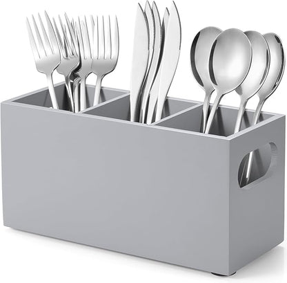 DRASTAR Wooden Silverware Caddy, Flatware Cutlery Holder, Kitchen Utensil Holder by EnhanceYourDailyLife