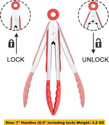 HINMAY 7-Inch Mini Silicone Tongs Small Serving Tongs - Image 3
