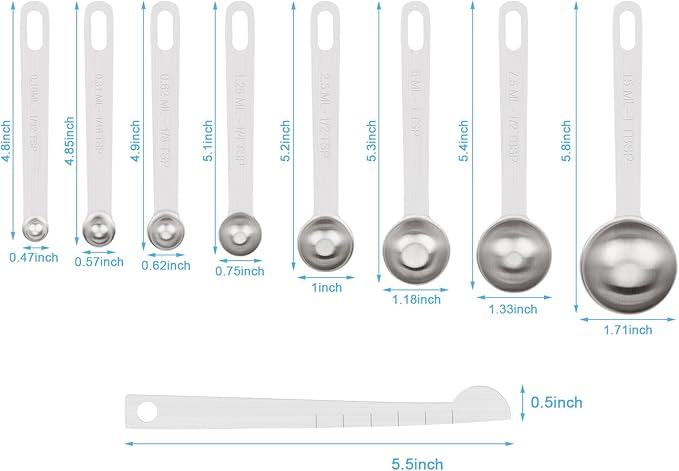 Upgrade 9 PCS Stainless Steel Measuring Spoons Set, Small Tablespoon, Set 8 - Image 2
