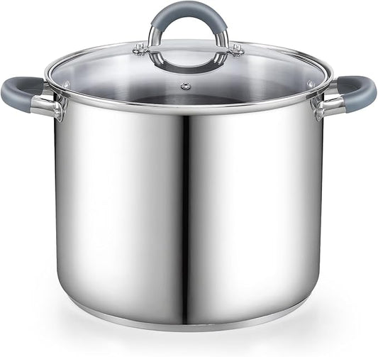 Cook N Home Stockpot with Lid, 8-Quart Basic Stainless Steel Pasta Cooking Soup by CookNHome