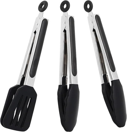 9 Inch Small Kitchen Tongs Set of 3, Silicone Cooking Tongs by Pharamat