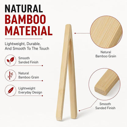 HIC Kitchen Toast Tongs, Natural Bamboo, 6.5-Inches - Image 6