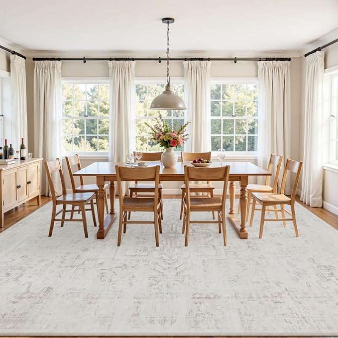8x10 Area Rugs for Living Room: Vintage Boho Neutral Washable Rug Indoor Soft - Image 3