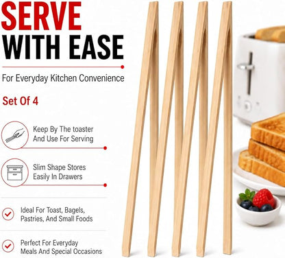 HIC Kitchen Toast Tongs, Natural Bamboo - Image 5