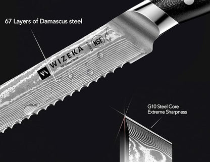 WIZEKA 10 inch Damascus Serrated Bread Knife - Image 3