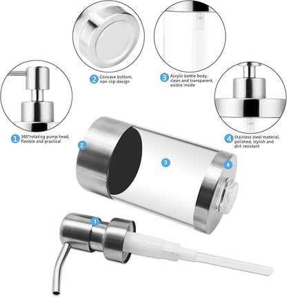 Dish Soap Dispenser Stainless Steel Case Acrylic Liner Hand Pump Dispenser - Image 2