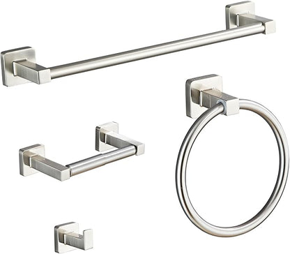 Brushed Nickel Bathroom Hardware Set 4 Pieces, Towel Bar Set Stainless Steel by bluebyrne