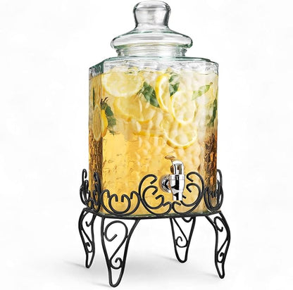 MosJos 2.5 Gallon Classic Hammered Glass Beverage Dispenser by MosJos