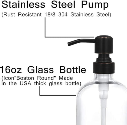 2 Pack Thick Clear Glass Boston Round Bottles /Oil Rubbed Bronze Stainless - Image 3