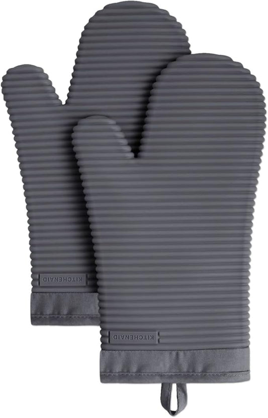 KITCHENAID Ribbed Soft Silicone Oven Mitt 2-Pack Set, Charcoal Grey by KitchenAid