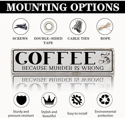 Funny Coffee Signs, Coffee Because Murder is Wrong Sign, Vintage Wall - Image 3
