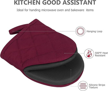 Short Oven Mitts, Heat Resistant 500°F, Silicone Grip Kitchen Gloves, Non-Slip - Image 5