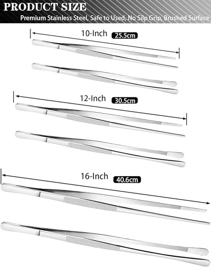 JETKONG 2 Pcs 12-Inch Cooking Tweezers Stainless Steel, Straight Food Tweezers - Image 3