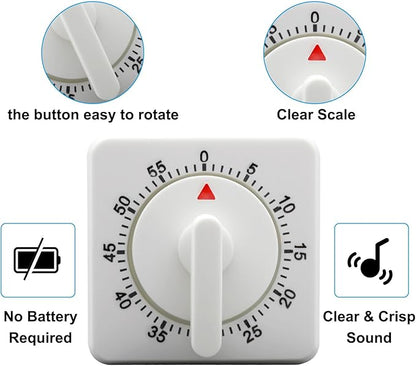 Hitefu 2 Pcs Square 60 Minute Mechanical Kitchen Timer, Visual Cooking Timer - Image 5