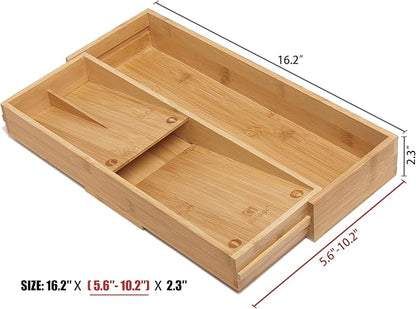 guiogc Bamboo Kitchen Drawer Organizer, Cutlery Tray - Image 2