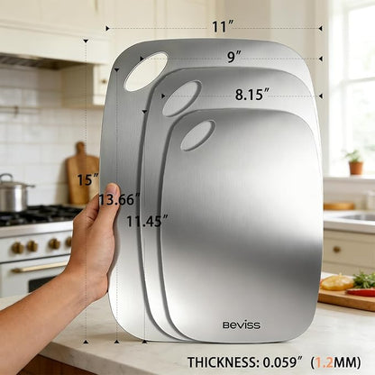 Non-Toxic Cutting Board Set of 2, 304 Stainless Steel Cutting Board Double Sided - Image 3
