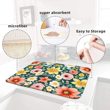 Large Blue Floral Spring Dish Drying Mat - Image 6