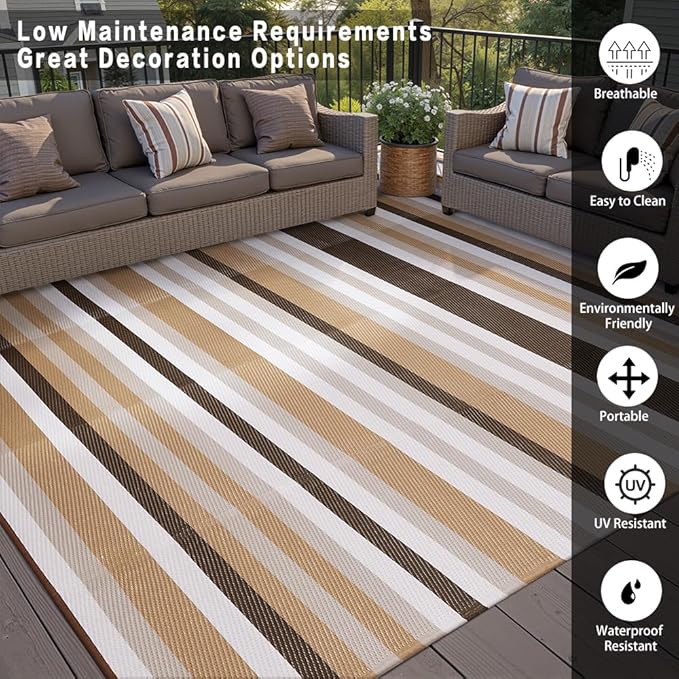 HUGEAR Outdoor Waterproof Rug 8'x10' Plastic Straw Rugs Washable Reversible - Image 3
