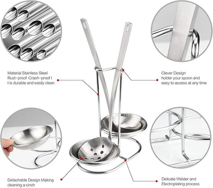 304 Stainless Steel Double Ladles Holder Vertical Spoon Rest Cooking Utensils - Image 3