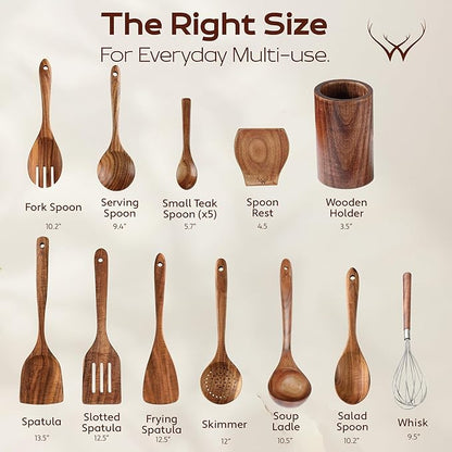 16 Pcs Teak Wooden Cooking Utensils Set – Premium Teak Wooden Utensil Set - Image 4
