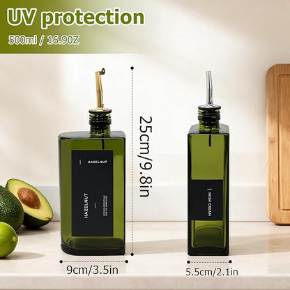 R DRURLCD Green Glass Olive Oil Dispenser, 16.9oz/500ml Curved Cooking Oil and - Image 3