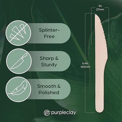 PURPLECLAY Wooden Knives Disposable – 300 Piece Wood Compostable Knives - Image 4