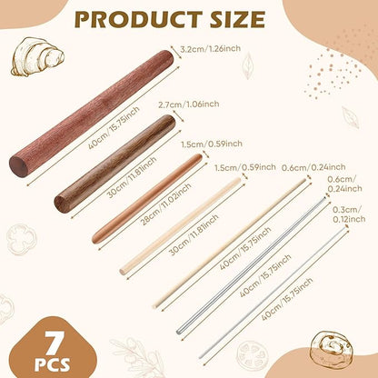 Baderke 7 Pcs Italian Rolling Pins Set Wood and Stainless Steel Pasta Rolling - Image 2