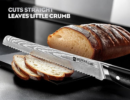 WIZEKA 10 inch Damascus Serrated Bread Knife - Image 2