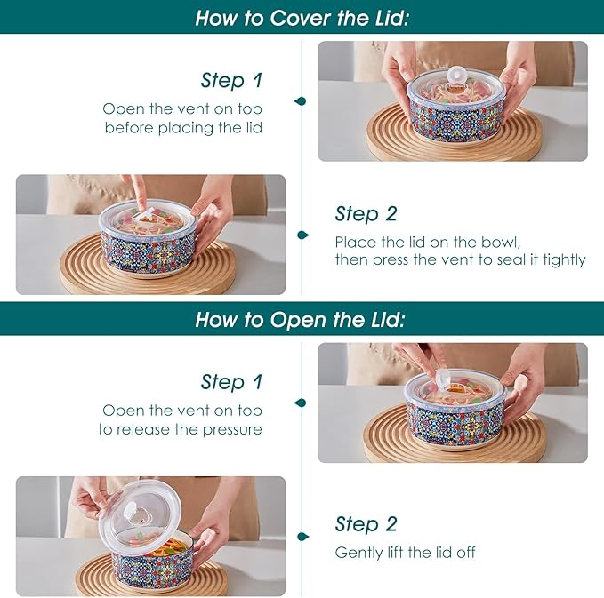 vancasso Serving Bowls with Lids Set of 4, Ceramic Nesting Mixing Bowls - Image 8