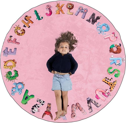 ABC Alphabet Rug for Kids – 6 ft Round Pink Play Mat for Toddlers & Babies by Unknown