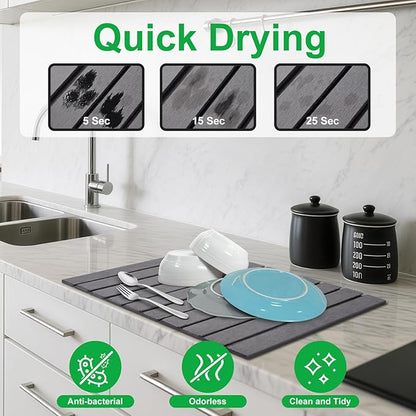 cuomaop Stone Drying Mat for Kitchen Counter Large, Foldable Quick Dry - Image 3
