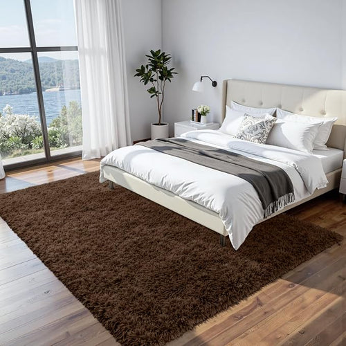 8x10 Area Rugs for Living Room Rug: Soft Fluffy Shag Brown Rugs for Bedroom - Image 2